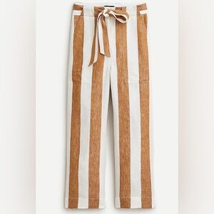 $168 J.Crew Tie-waist 100% linen pant in stripe-AN008-GOLDEN  BISTRIPE-SIZE 14